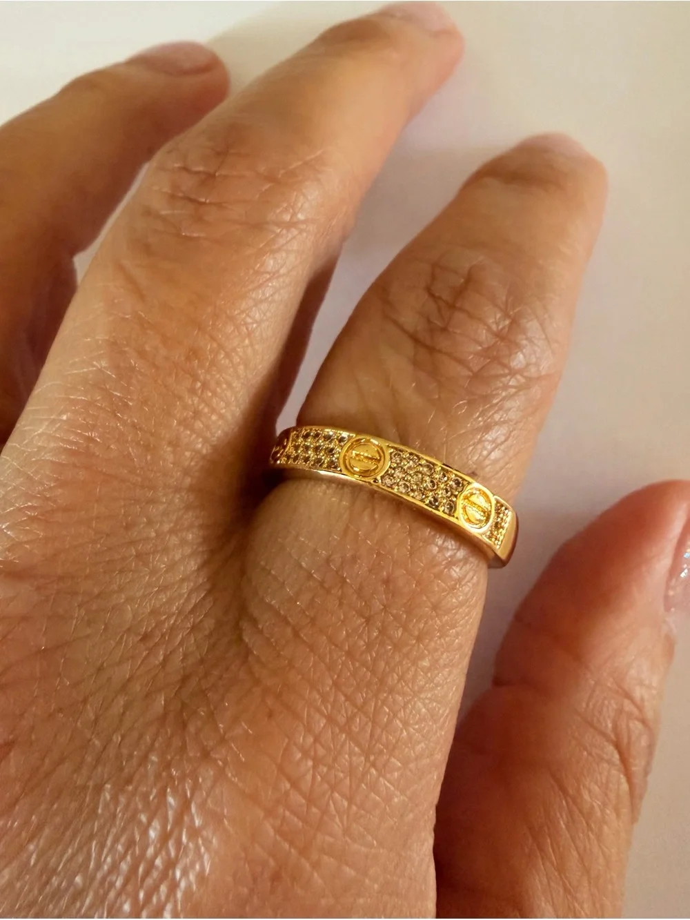 Gold Plate Tone Pavé Open Band Ring
